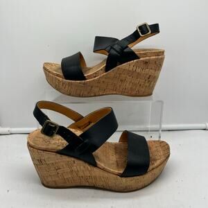 Kork Ease Austin Sandals Womens 6 Black Leather Cork Platform Shoes